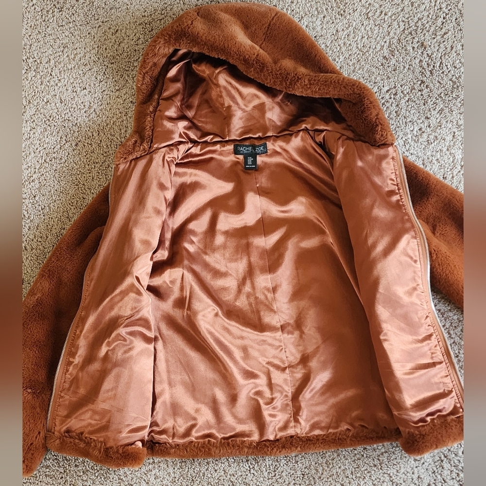 Rachel Zoe, hooded Teddy zip up faux fur Teddyjacket Sz M - Picture 3 of 7